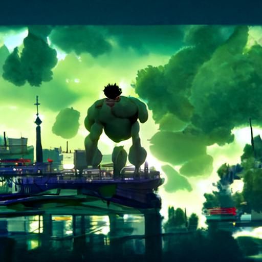 Hulk in Berlin Studio Ghibli, Anime Key Visual, by Makoto Sh...