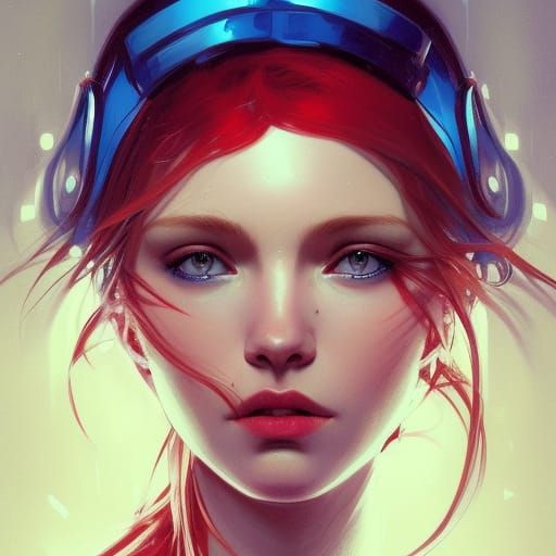 red hair, girl, blue eyes, head and shoulders portrait, - AI Generated ...