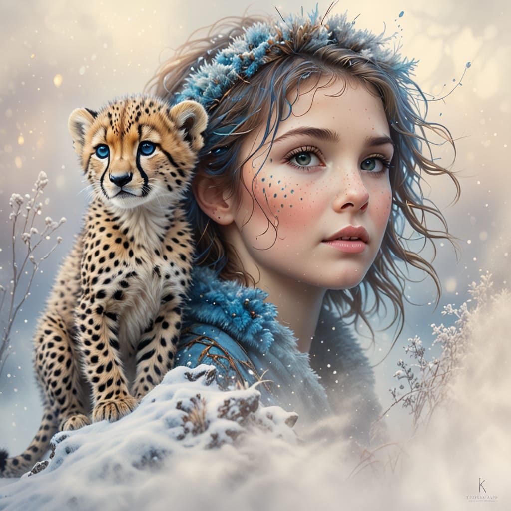 Cheetah cub in blizzard