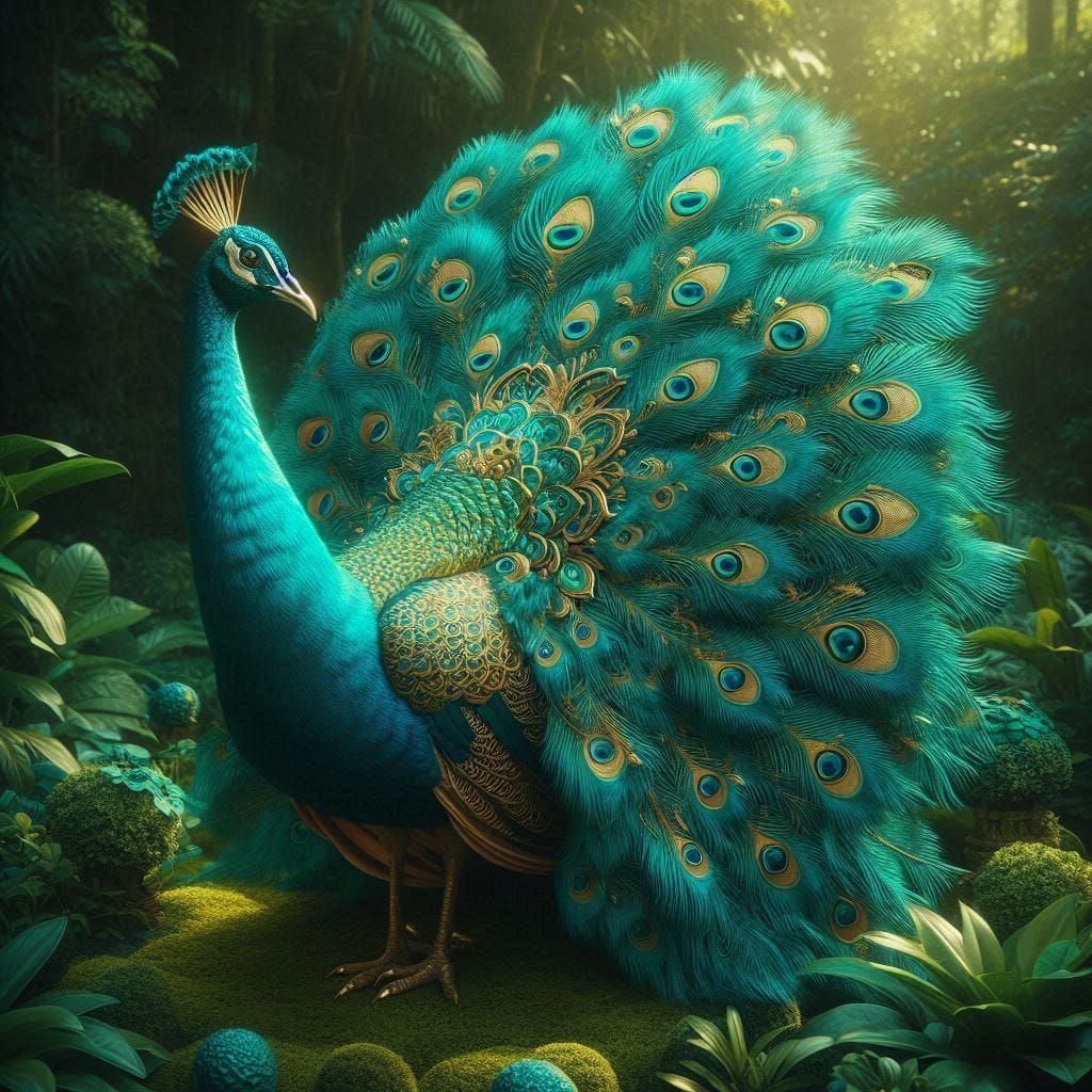 Elegance in Turquoise: The Majestic Garden Peacock