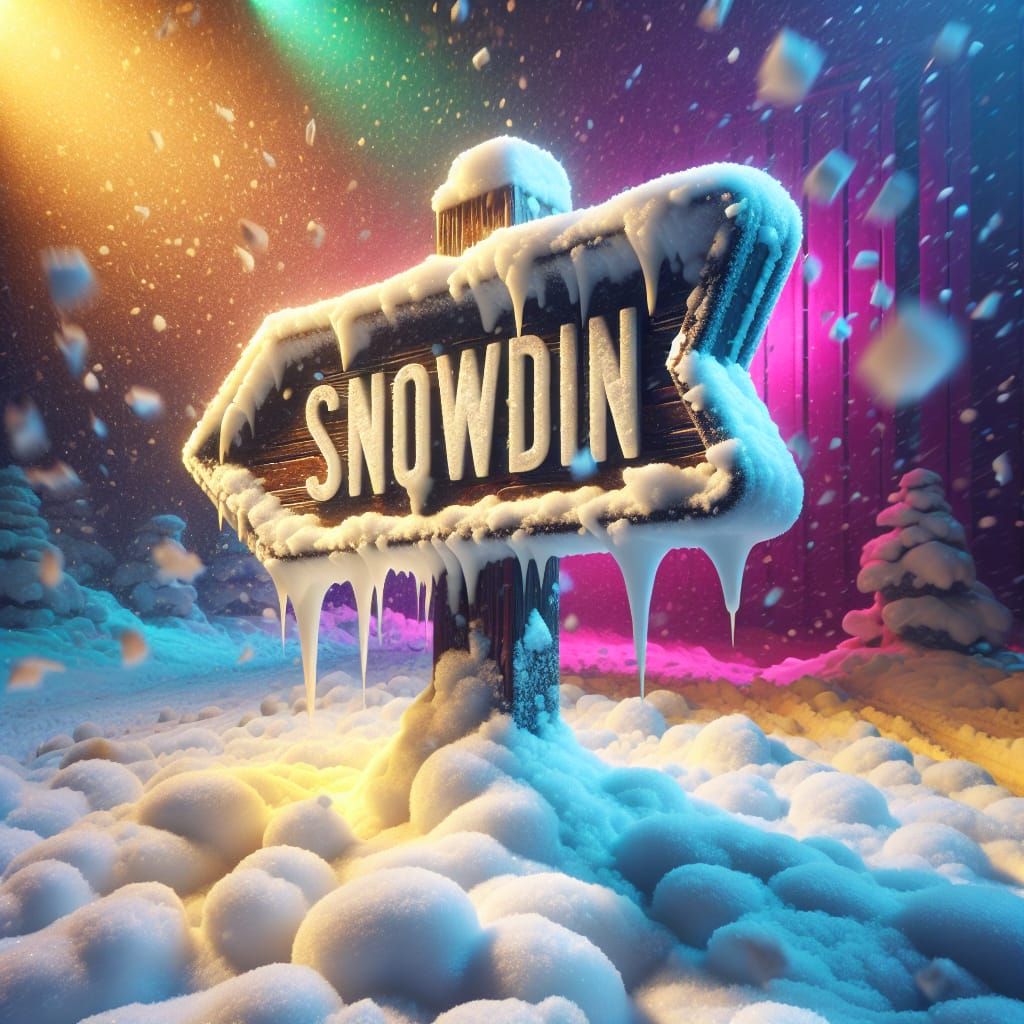 A sign covered in snow saying snowdin pointing right - AI Generated ...