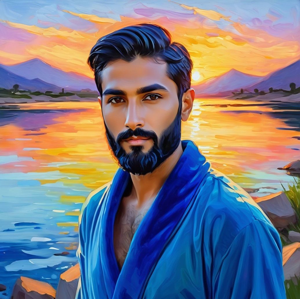 Beautiful landscape, cute man, excellent beard