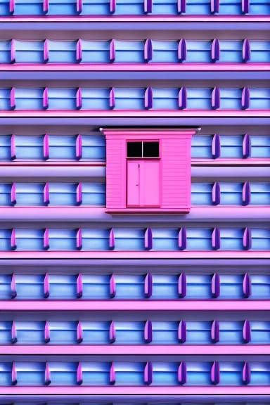Blue building isolated on a pink background. Professional ph...