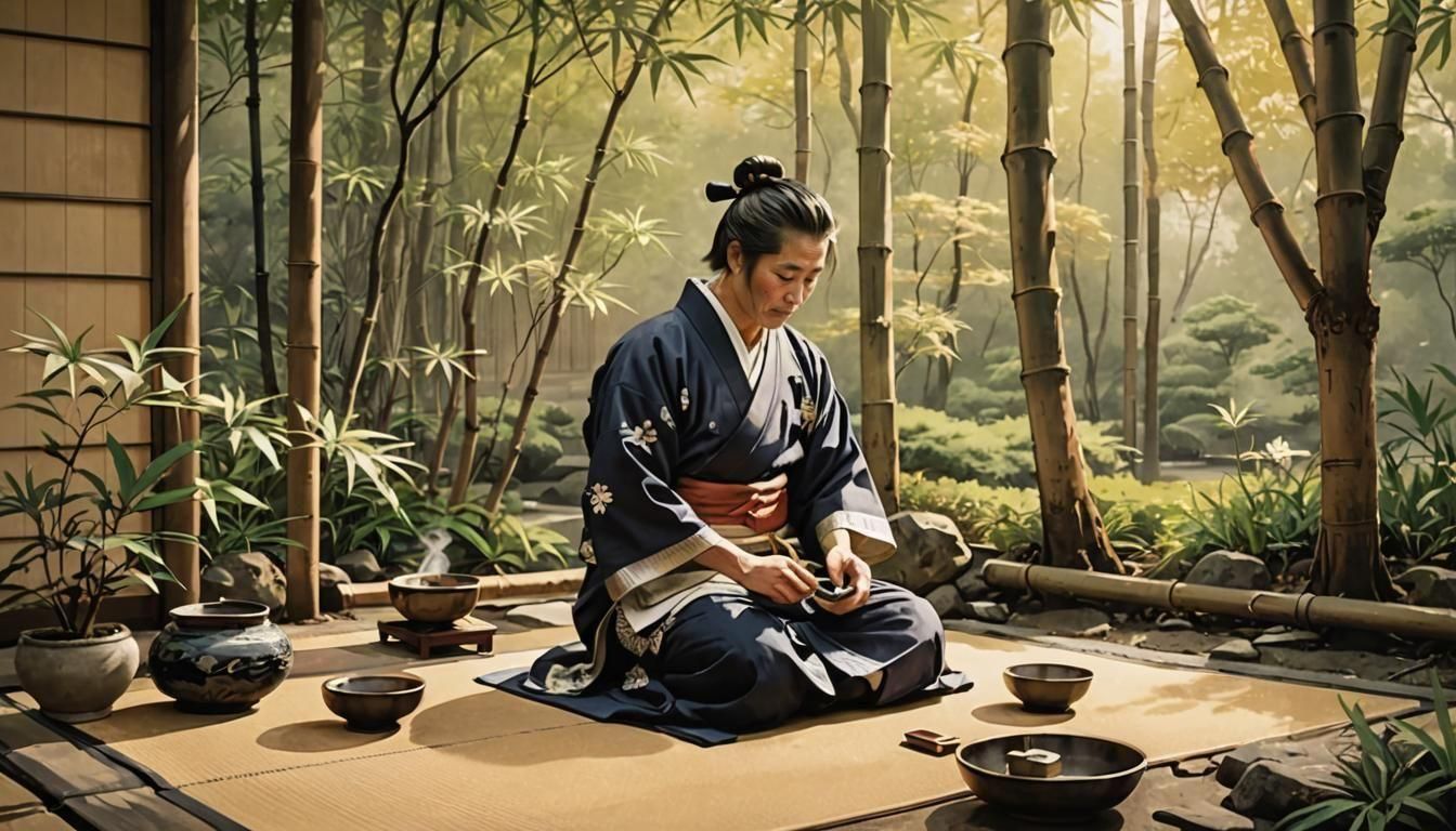 Samurai doing a Tea Ceremony  by @Defenestrated Feather