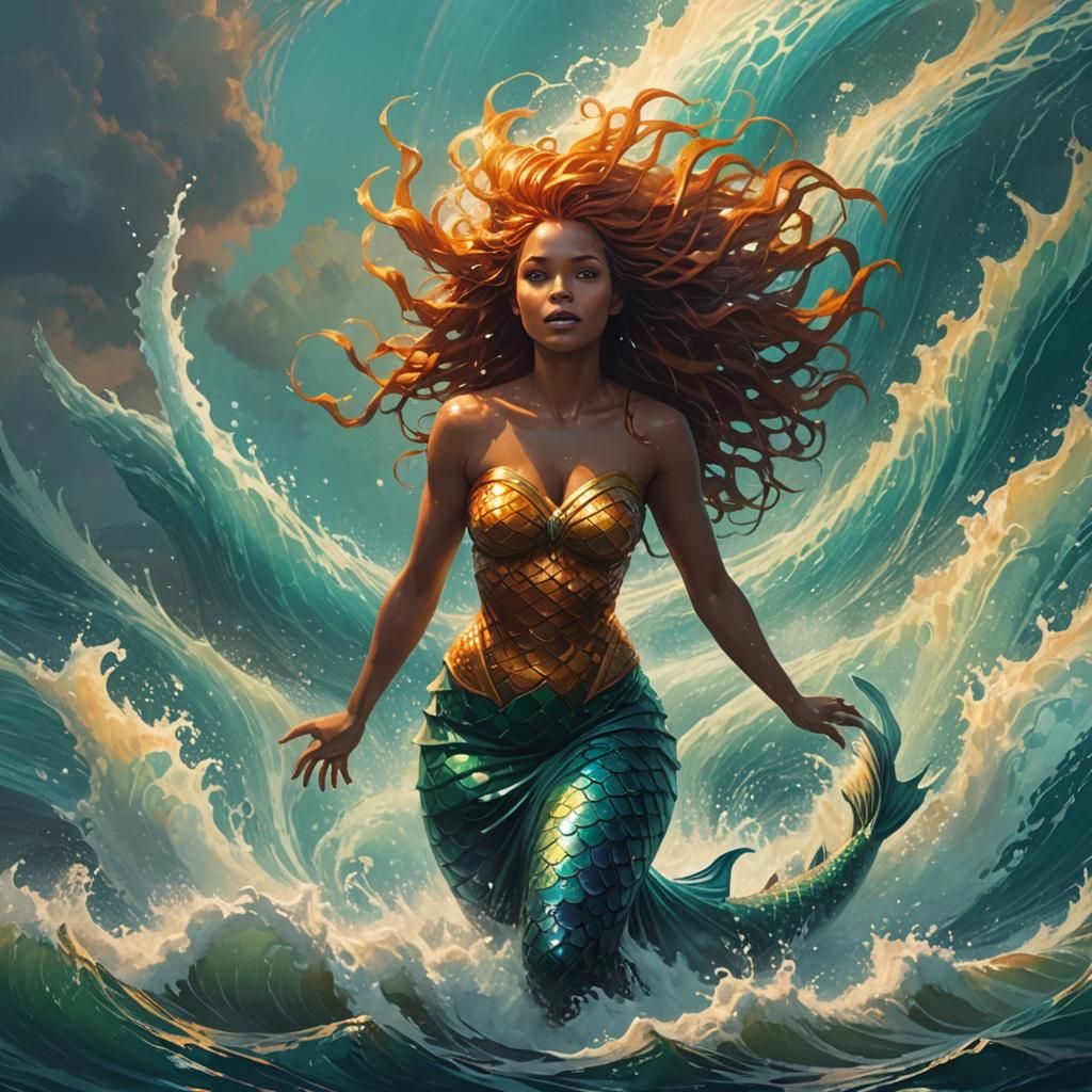 Mermaid Rising from Ocean Whirlpool in Fantasy Art