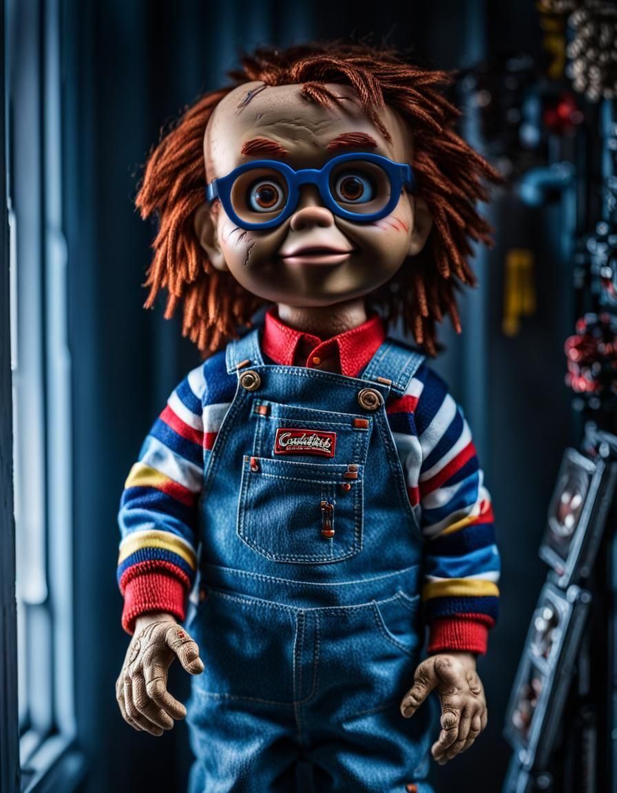 Chuckie a good guy doll wants to be your friend.  intricate details, HDR, beautifully shot, hyperrealistic, sharp focus, 64 megapixels, perf...