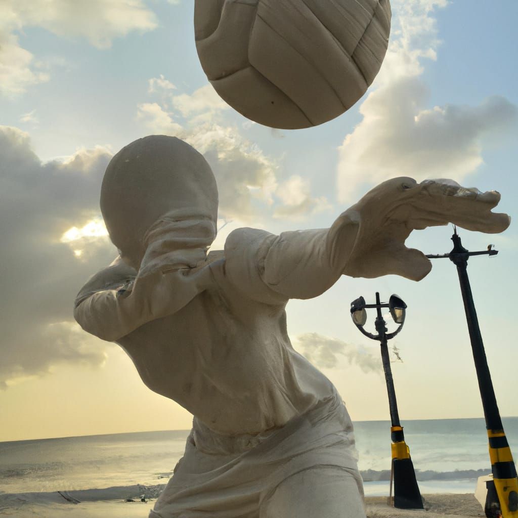 Sculpture playing volleyball