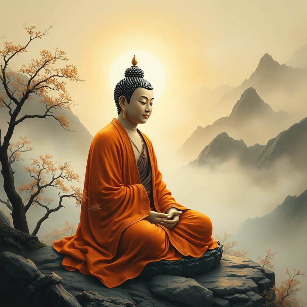 Serene Bodhisattva in Golden Haze