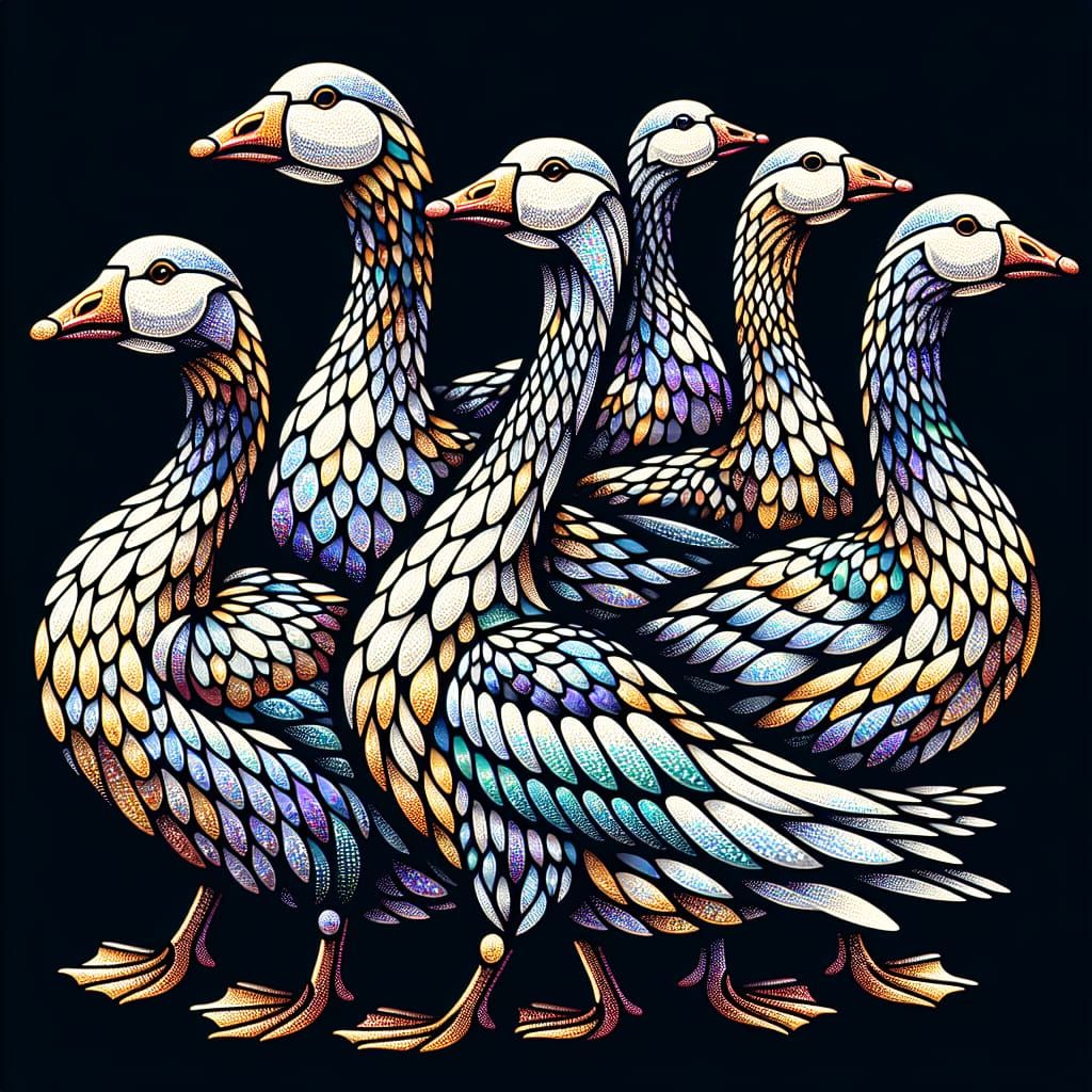 iridescent, metallic wonderful mosaic geese, created by God  by @jazzrat2000