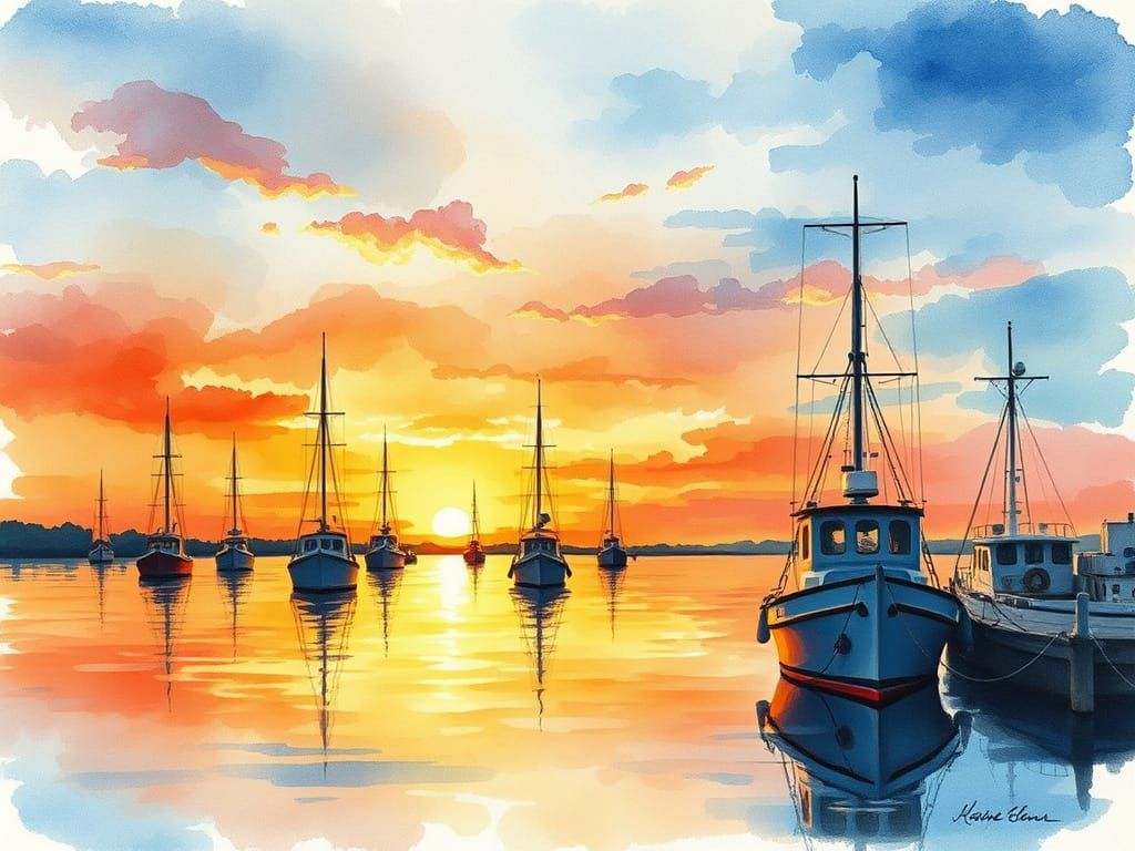 Harbor realistic sunset. 1 like.  by @AVA
