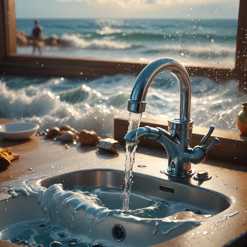Miniature Beach in Sink, Fantasy Concept Art