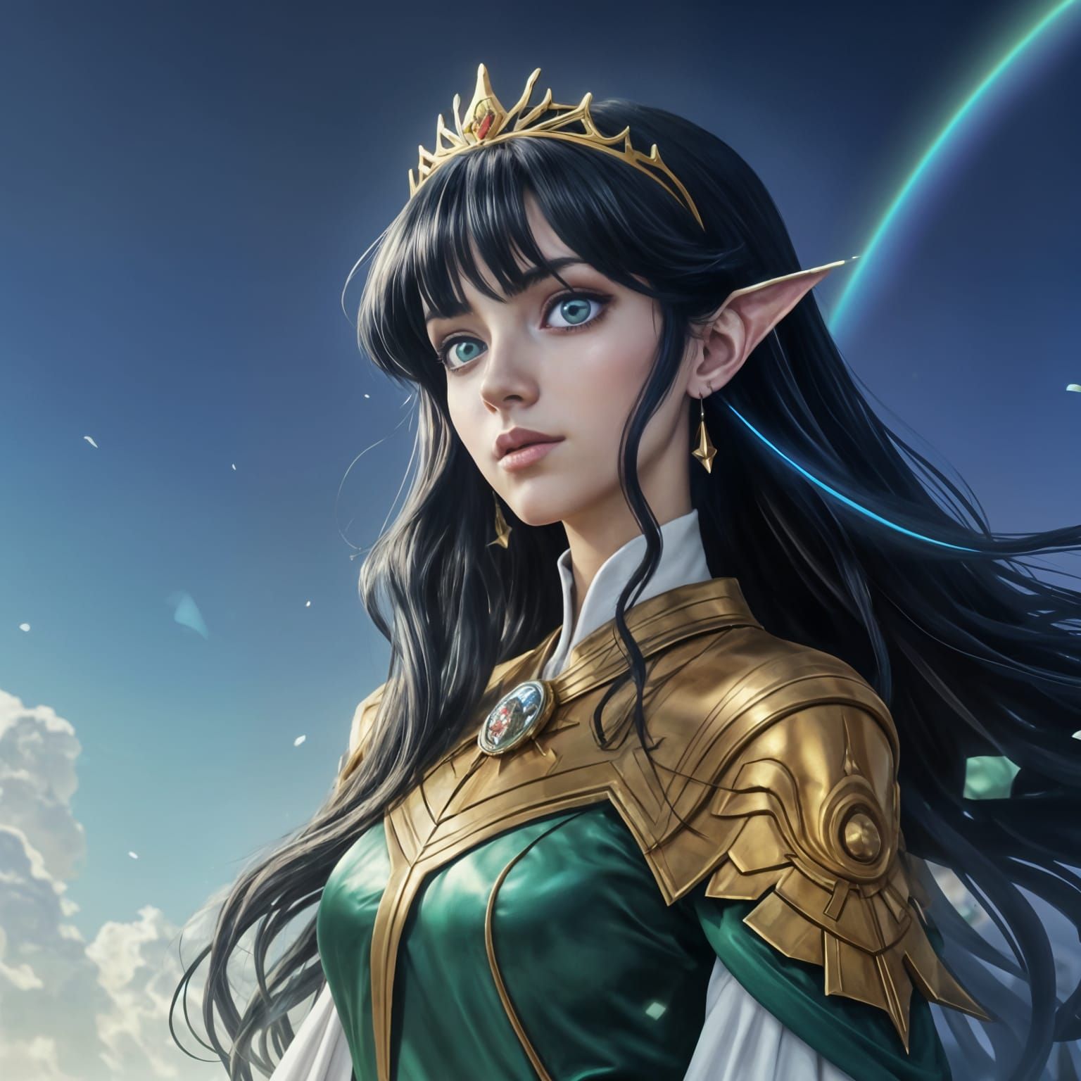 Ethereal Fantasy Girl in Golden Diadem, Cosmic Beauty