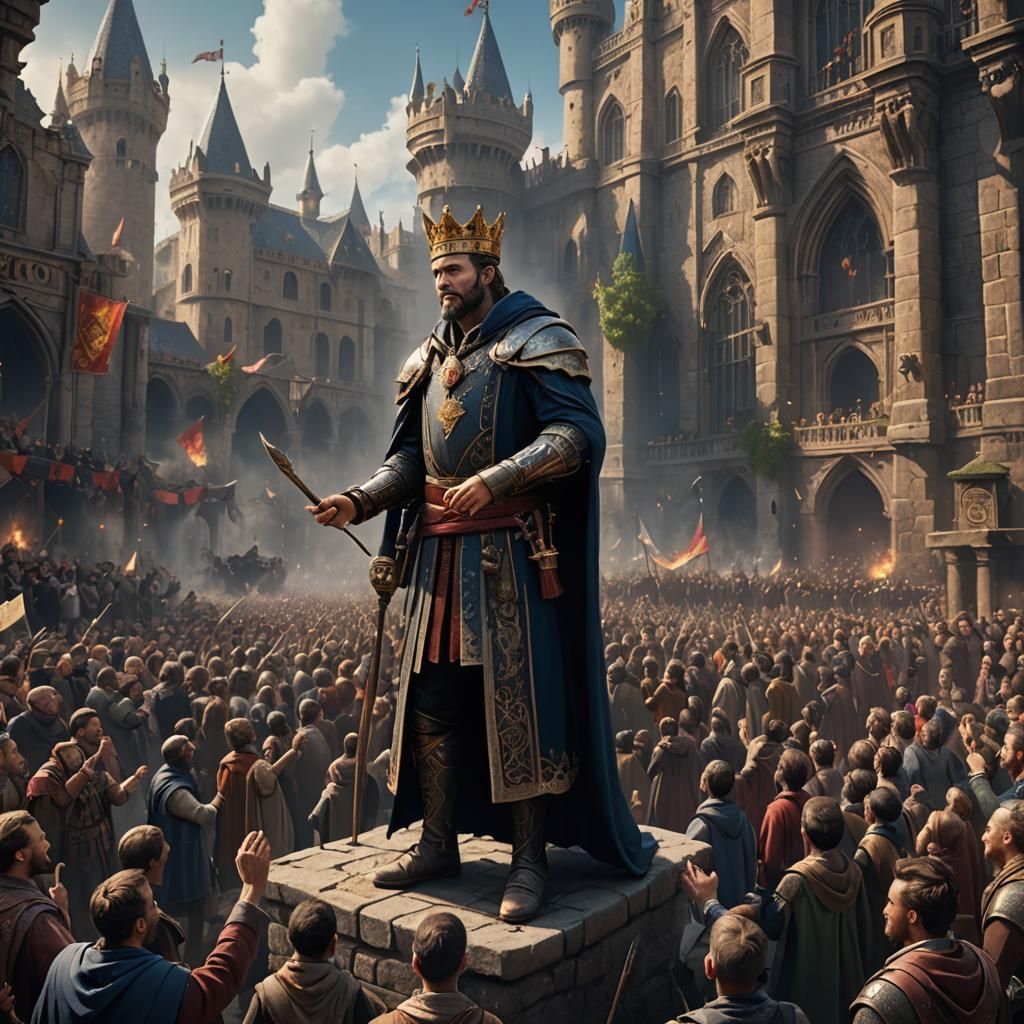 a kings servant announcing to a crowd of people