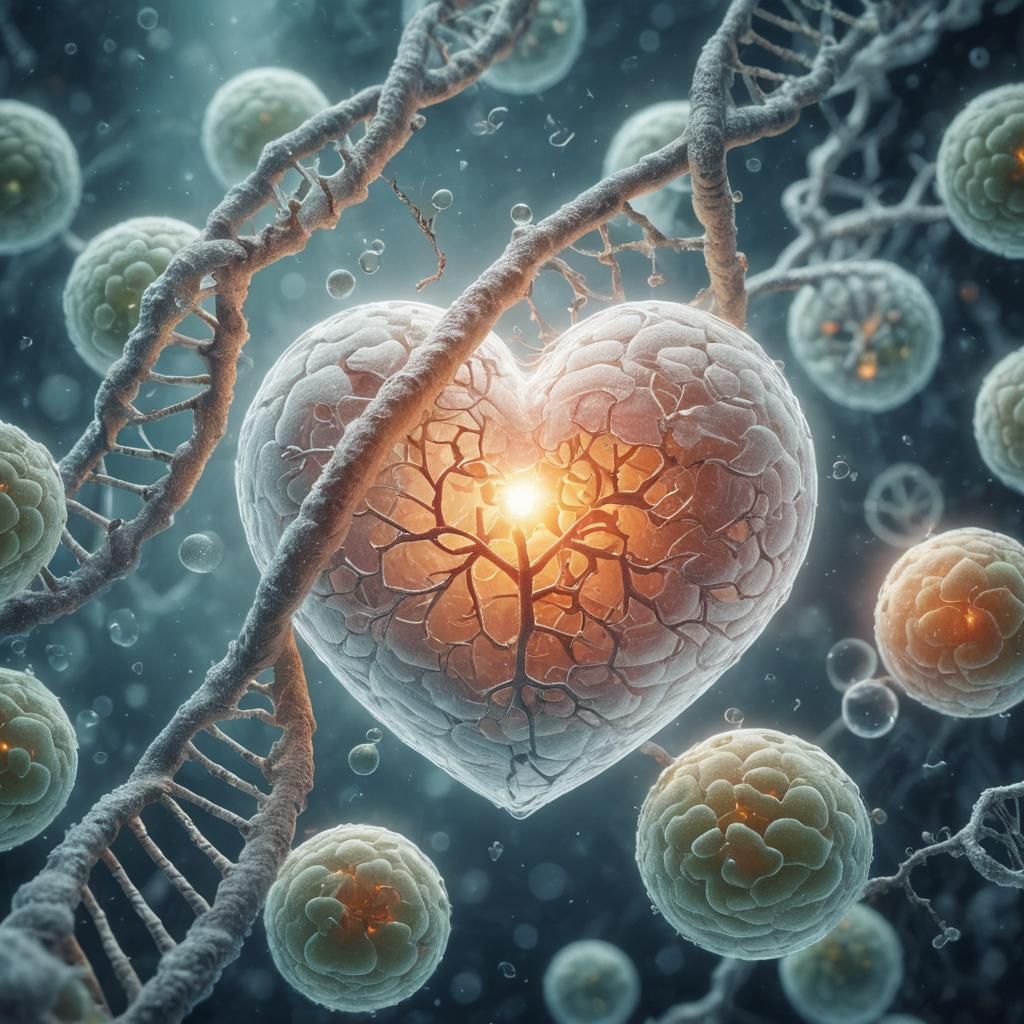 cells with DNA strands and a subtle heart ..challenge