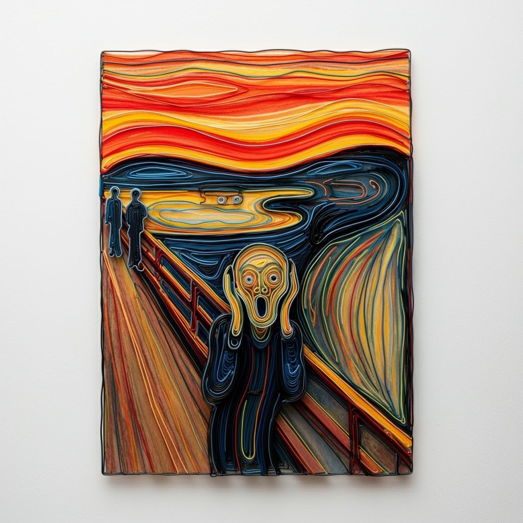 Color-Shifting Wire Sculpture of The Scream