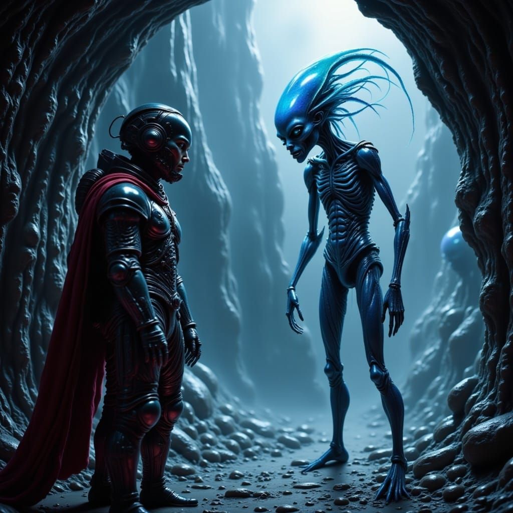 A medieval knight meets an alien <lora:Lost in Space:1.0> 