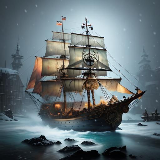 Pirate ship in a snow