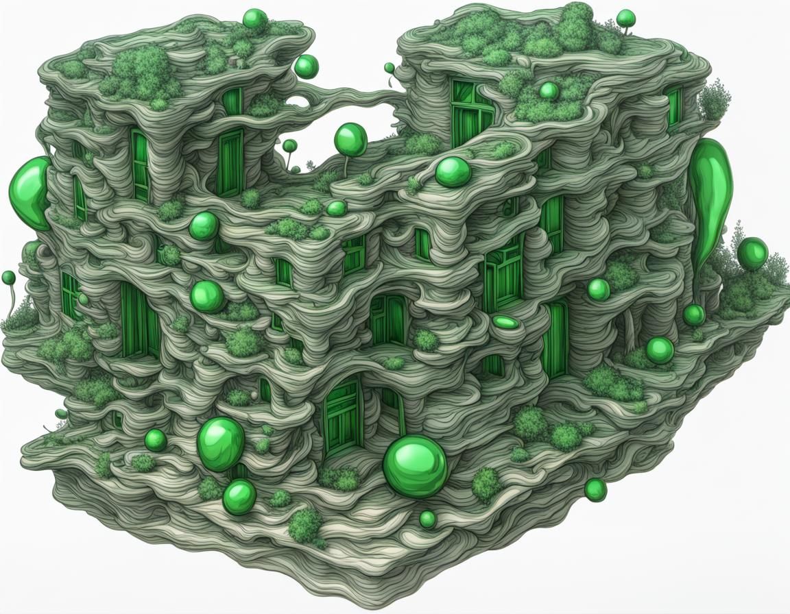 An impossible green thing, hdr, 3D shading, thoughtful surre...
