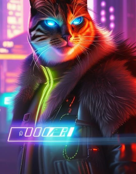 HD wallpaper: Bold Cat, digital, city, cyberpunk