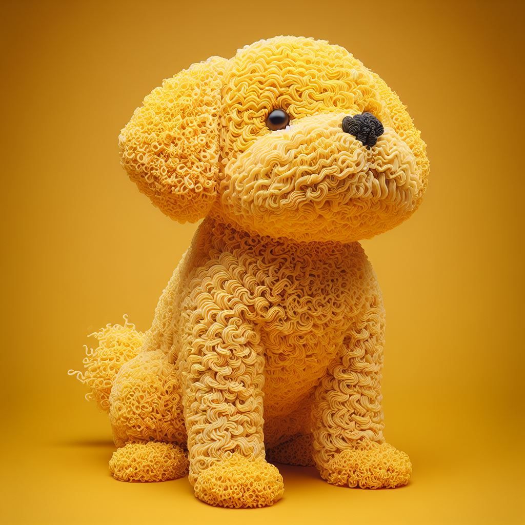 dog built from instant noodles