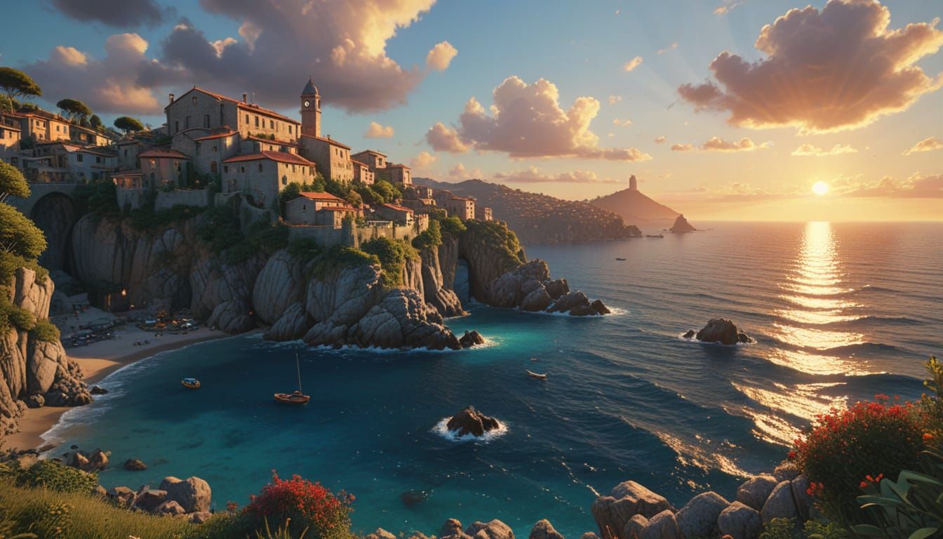 Mediterranean Coastal Scene At Sunset  by @Doctor Mortose