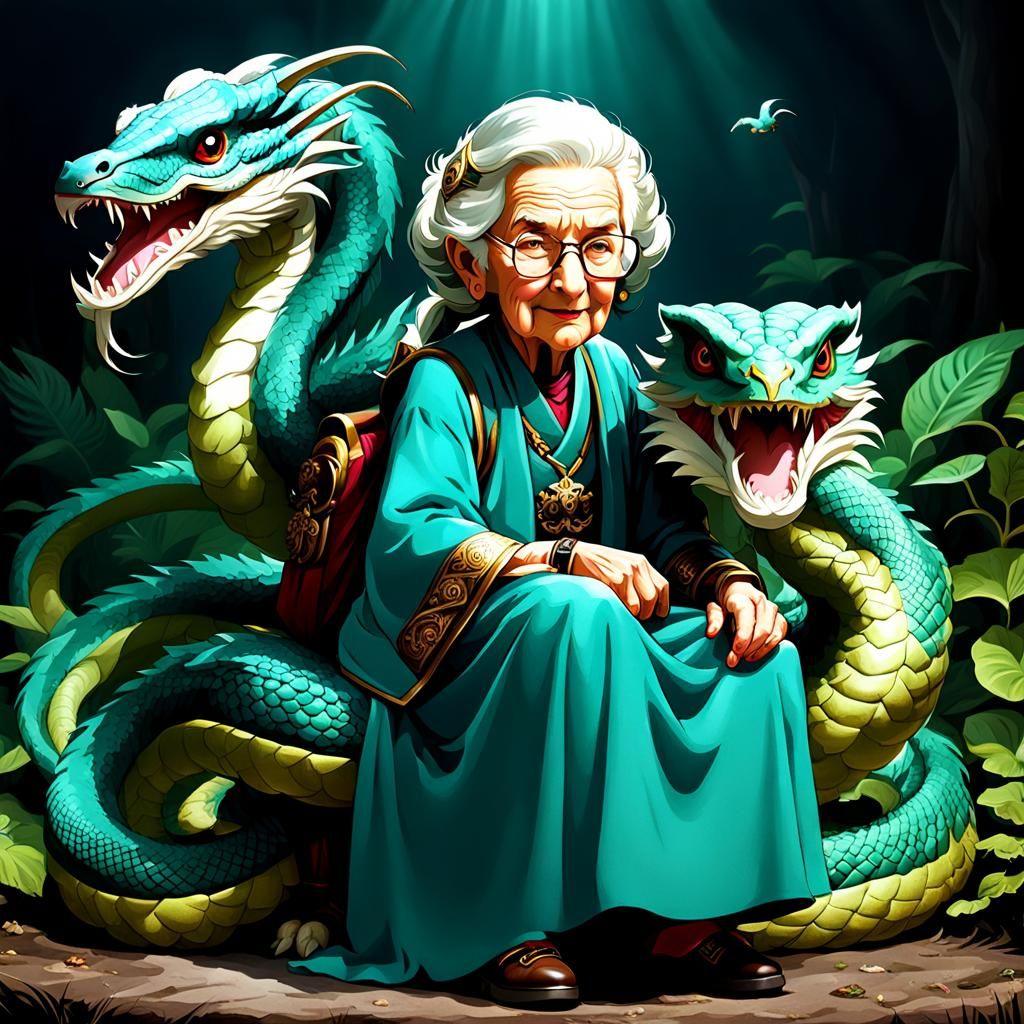 Gran and pet hydra    by @Leo65