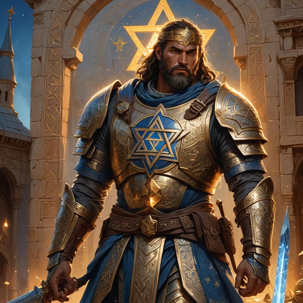 Heroic Israeli Warrior in Golden Temple Light