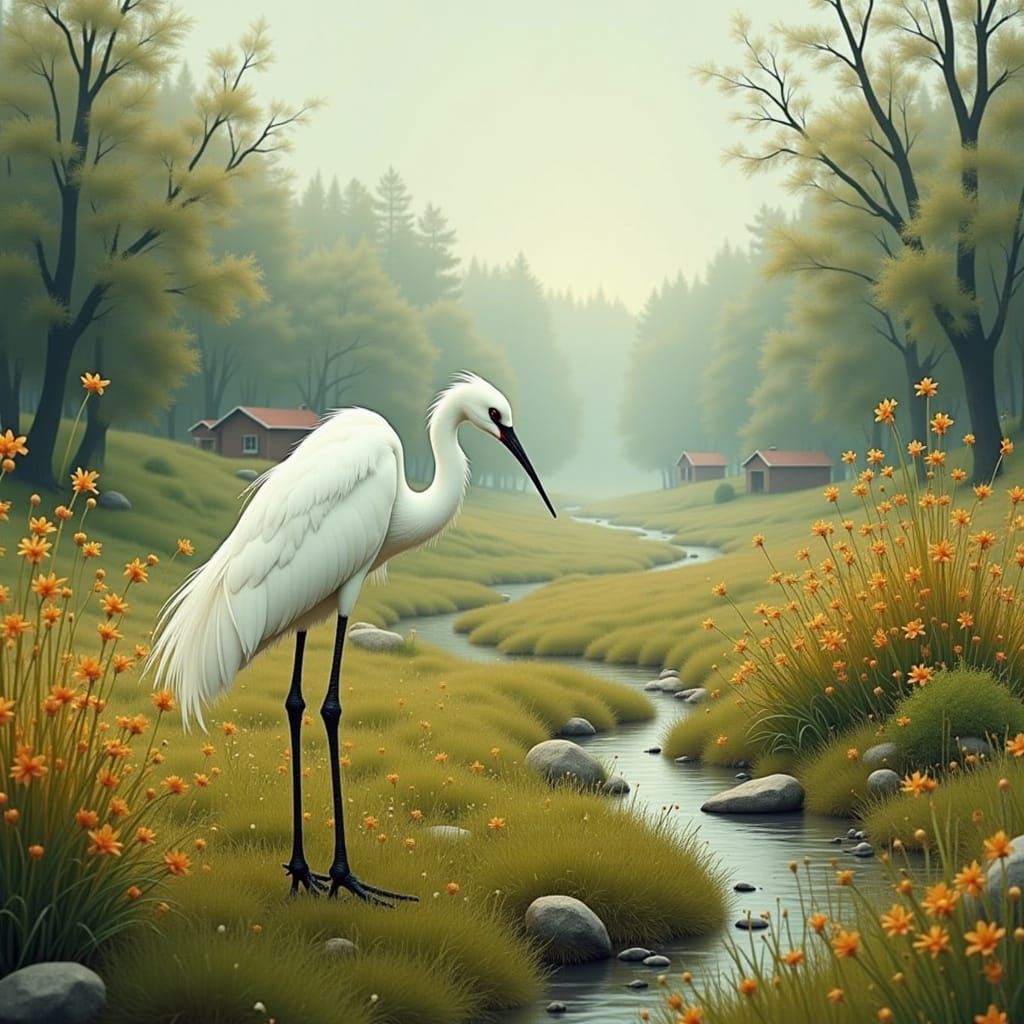 A graceful white crane