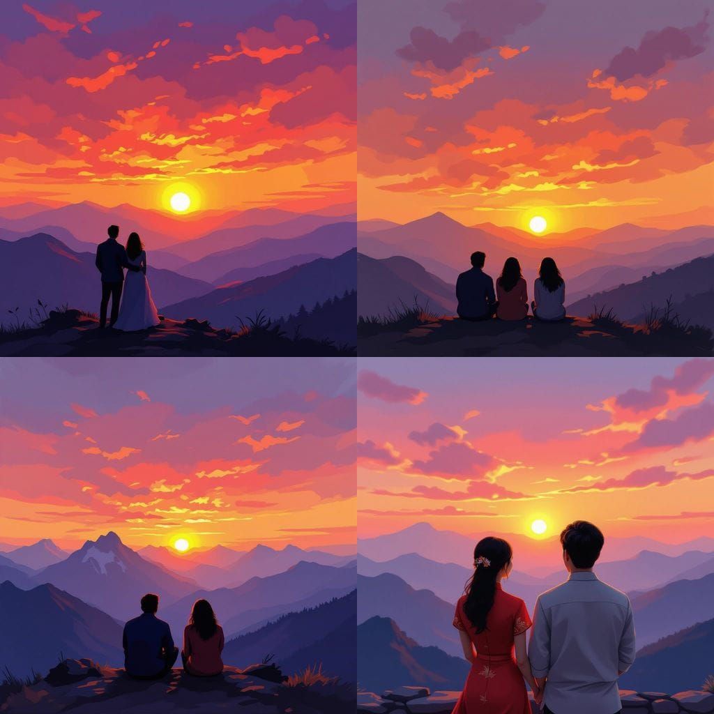 Couple Watching Mountain Sunset Together