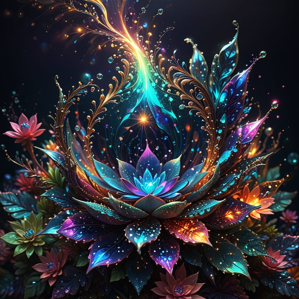 Epic Tropical Rainforest of Glowing Jewels and Iridescent Co...