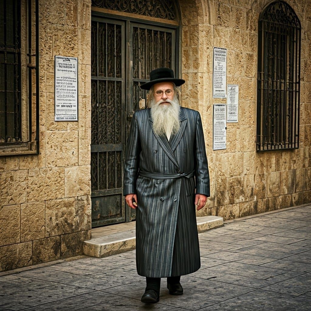 Elderly Hasidic Rabbi Walks in Meah Shearim's Historic Quart...