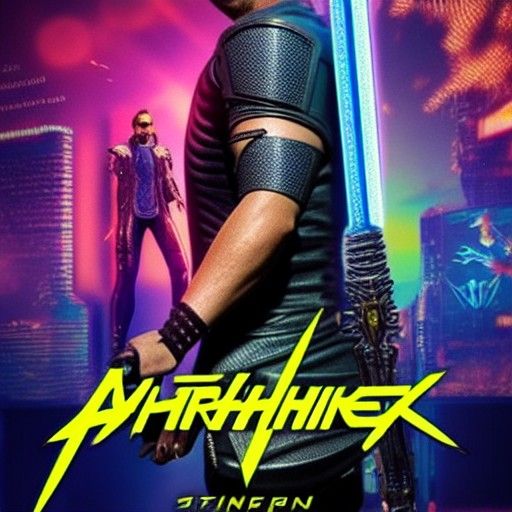 Cyberpunk Saint Michael with Sword in Neon City