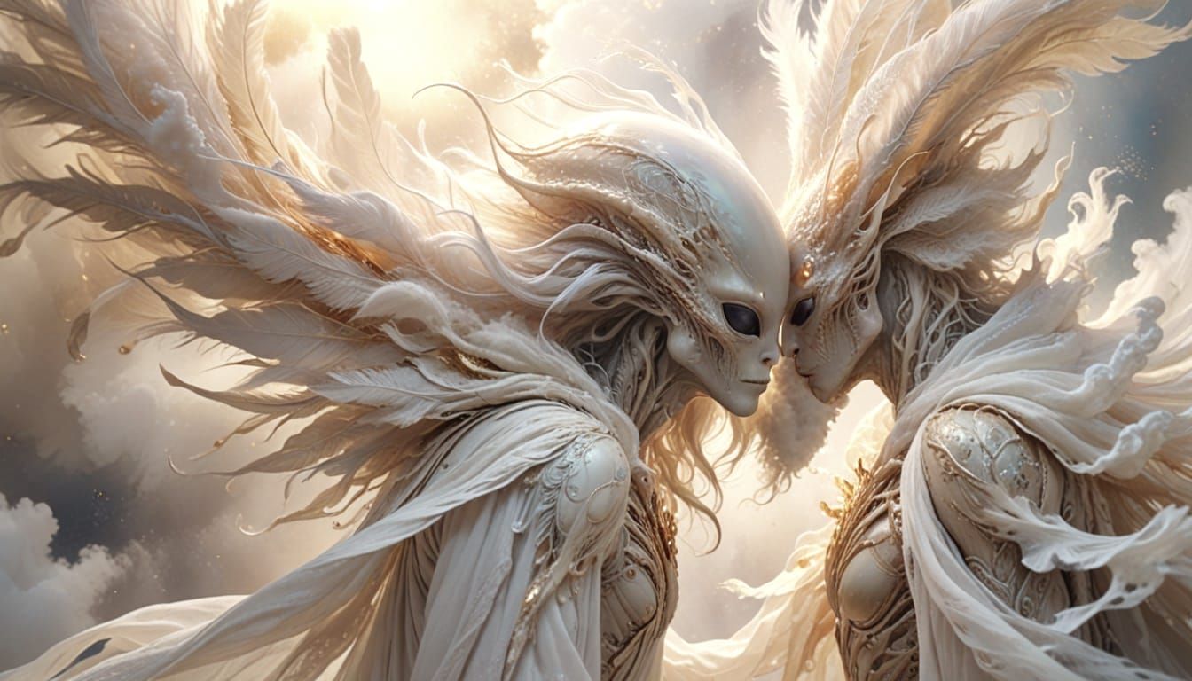White aliens couple 🤍🪽☁️  by @Lumi Lucid