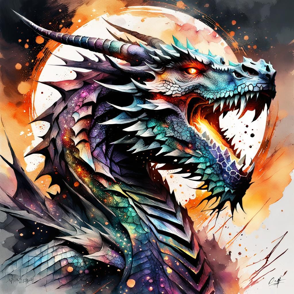 Rainbow Colored Dragon Roaring Showing Anger  by @Dylan Louis