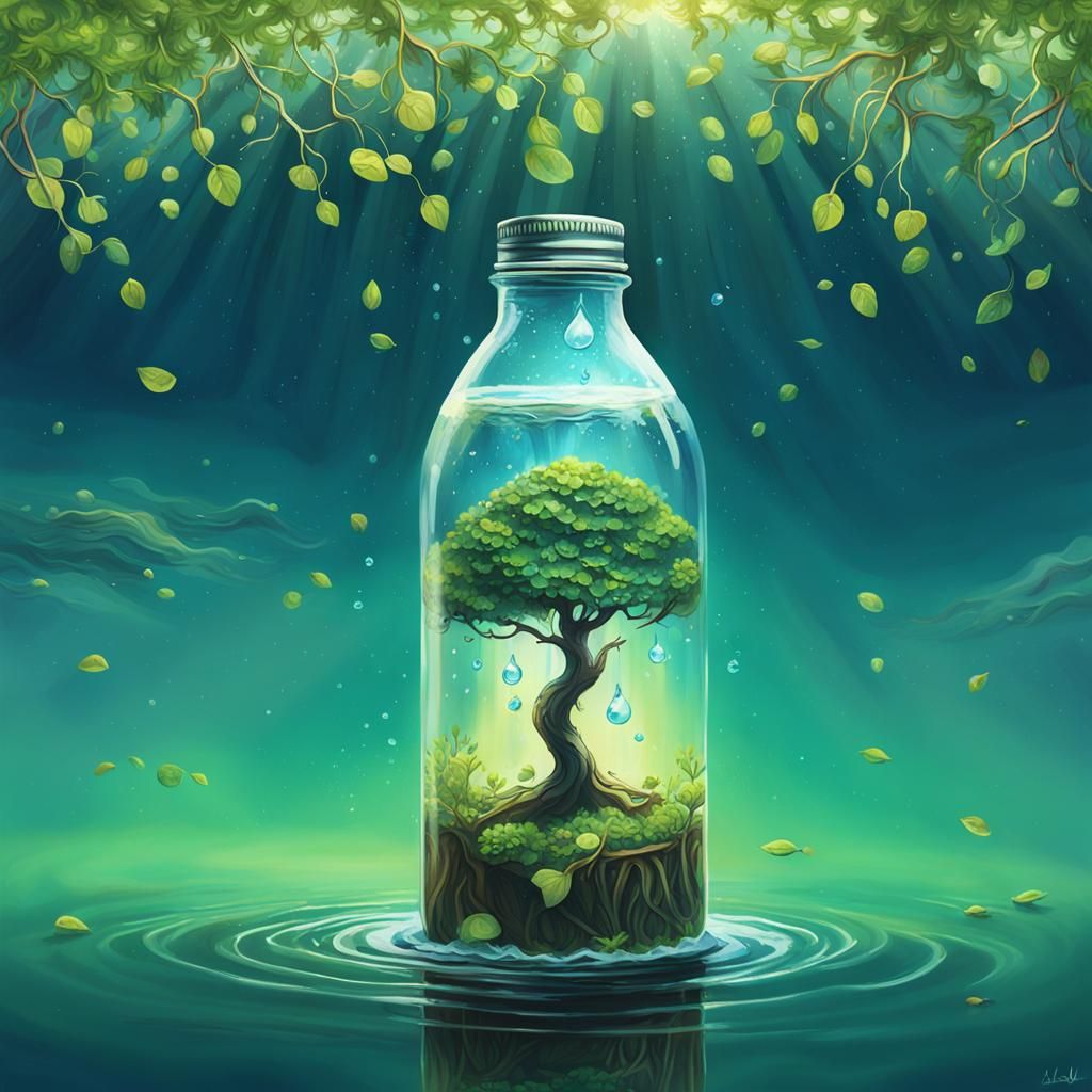 Fantasy Water Bottle with Magical Reflections as Digital Art