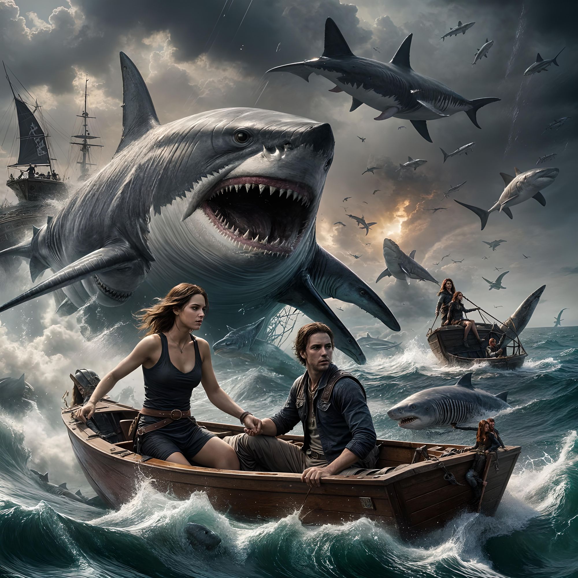 A highly intricate, sharp, focused, cinematic, realistic masterpiece of handsome man and a beautiful woman a couple in a  danger and in fear...