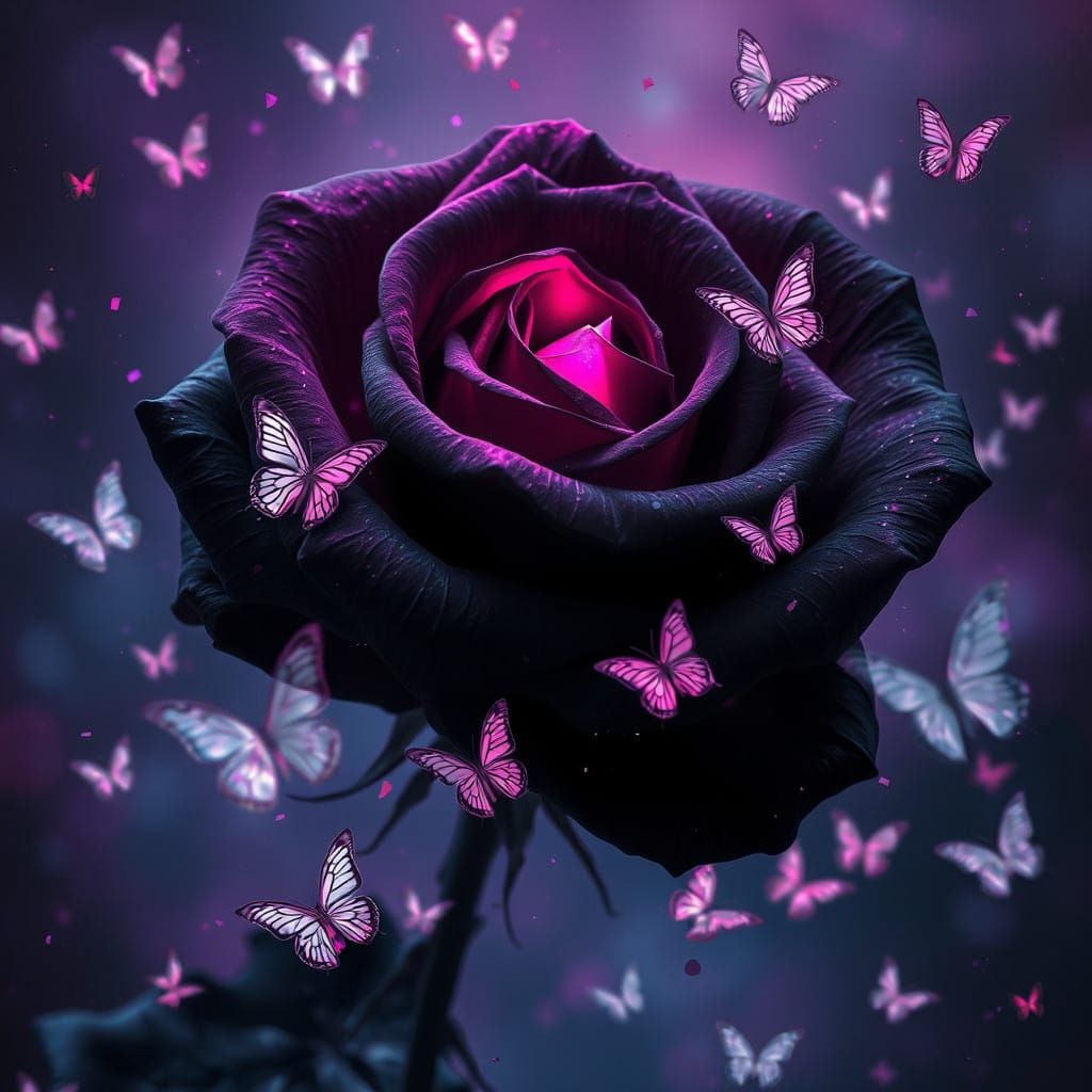 Dark Mystical Rose in Vibrant Fantasy Landscape
