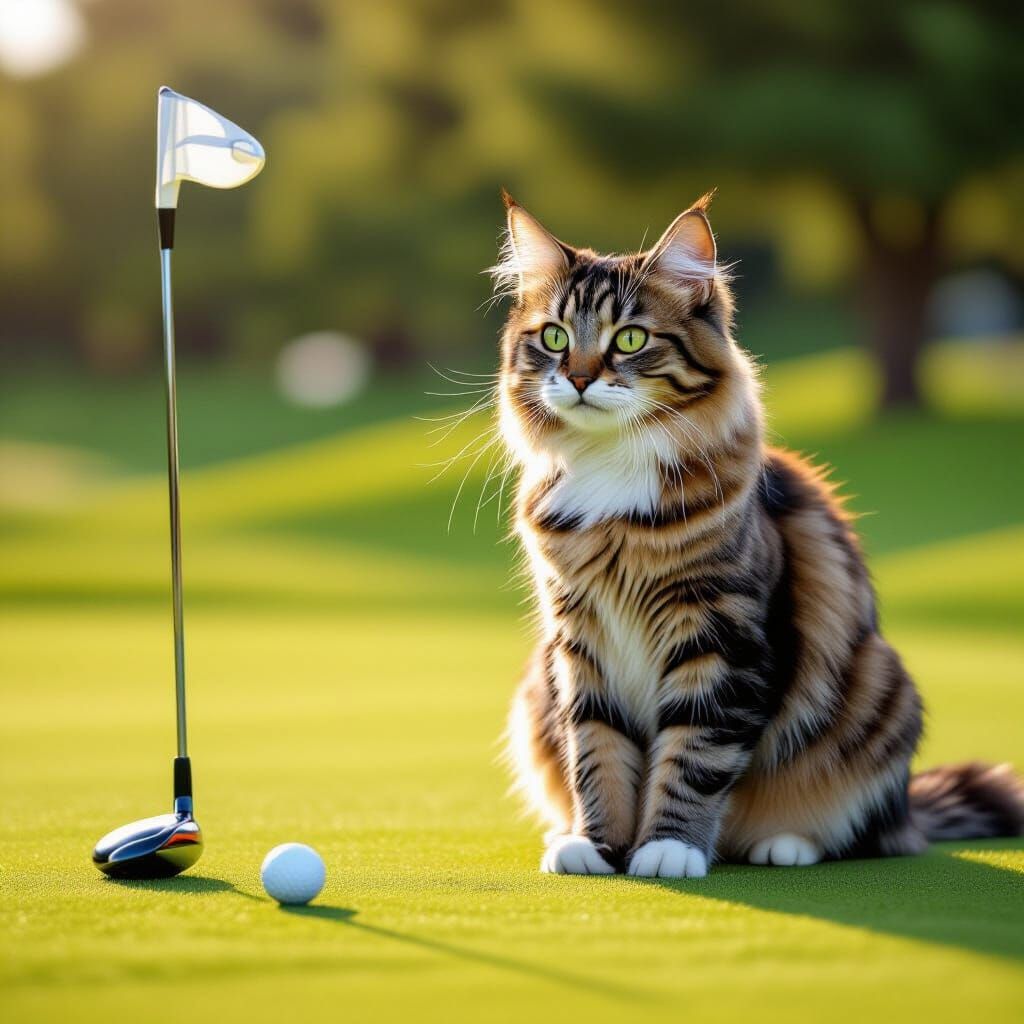 Cat Playing Golf with Enthusiasm