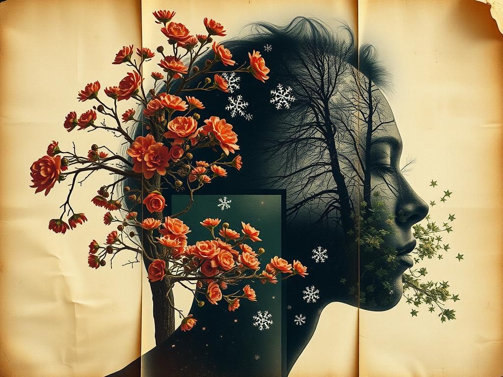 Seasons, A colossal, shimmering double exposure, comprised o...