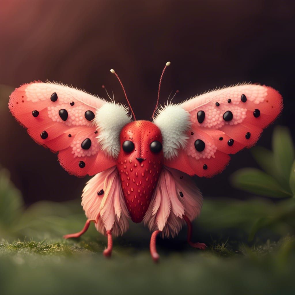 Cute fuzzy strawberry moth 
Cute 
Detailed wings 