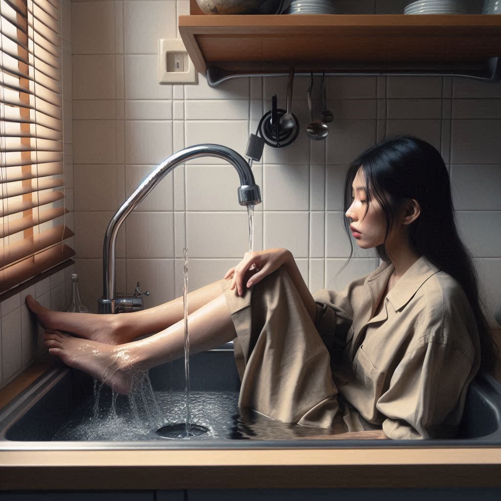 Sitting in the kitchen sink