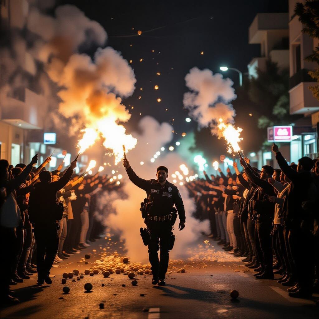 Dramatic Protest Scene with Cinematic Lighting
