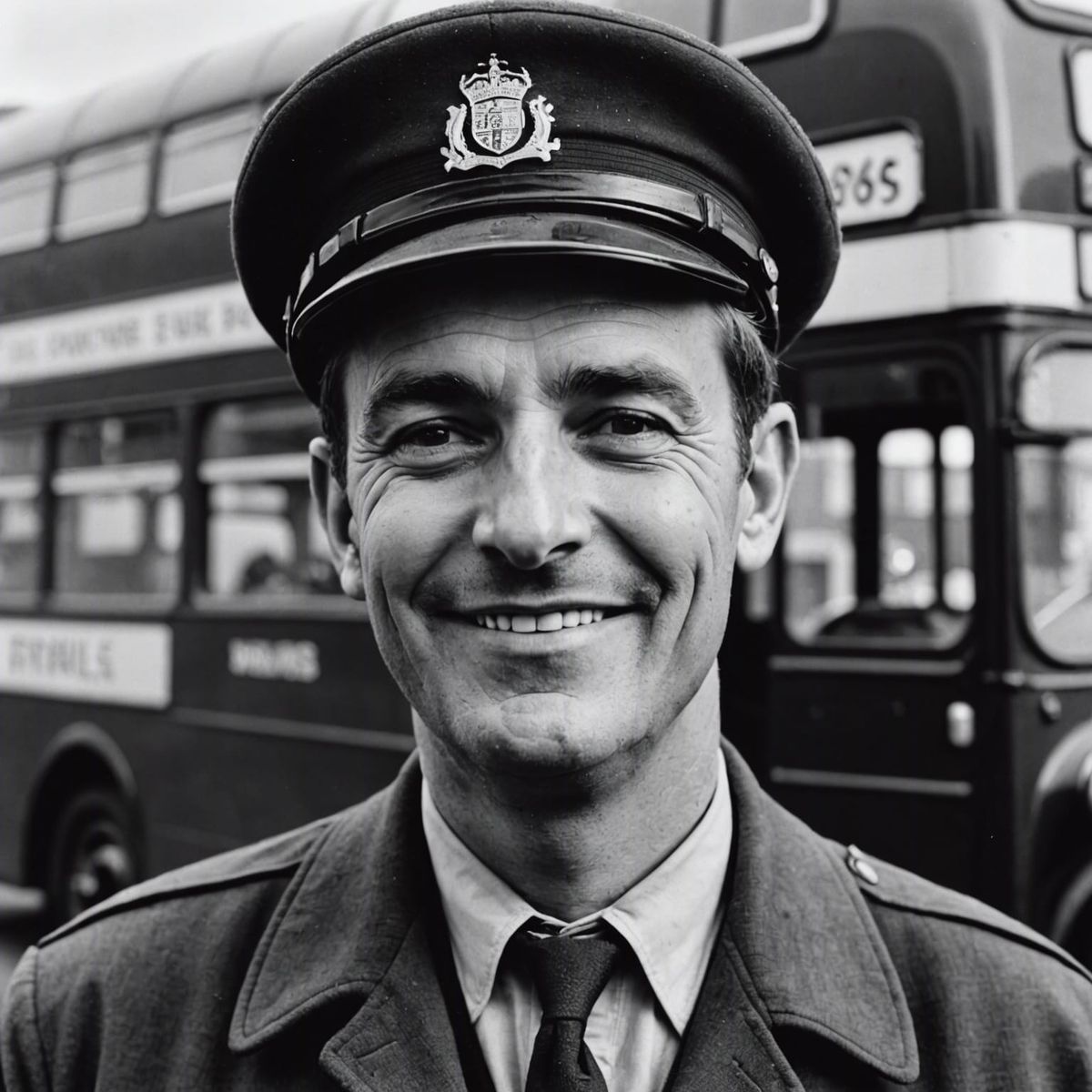 black and white portrait of 1960s bus driver in london smiling tired ...