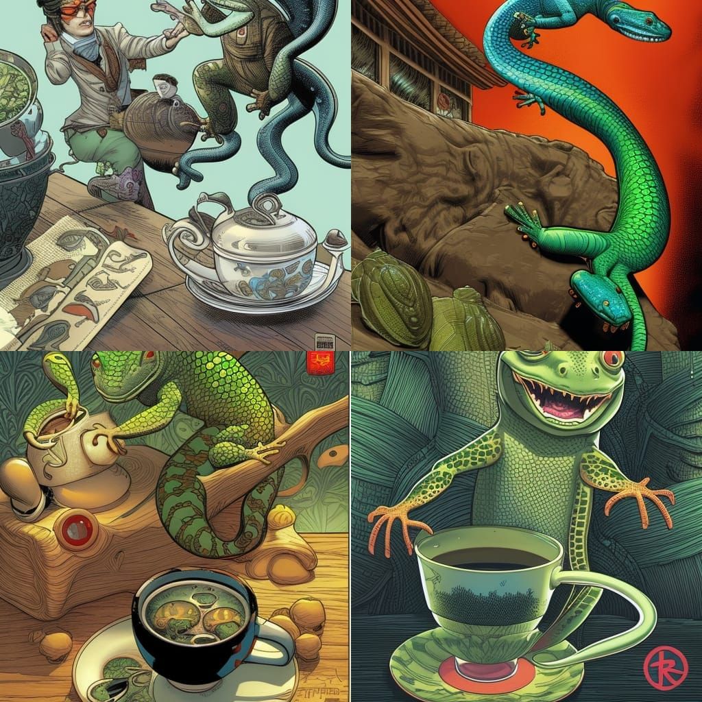 Gecko making tea