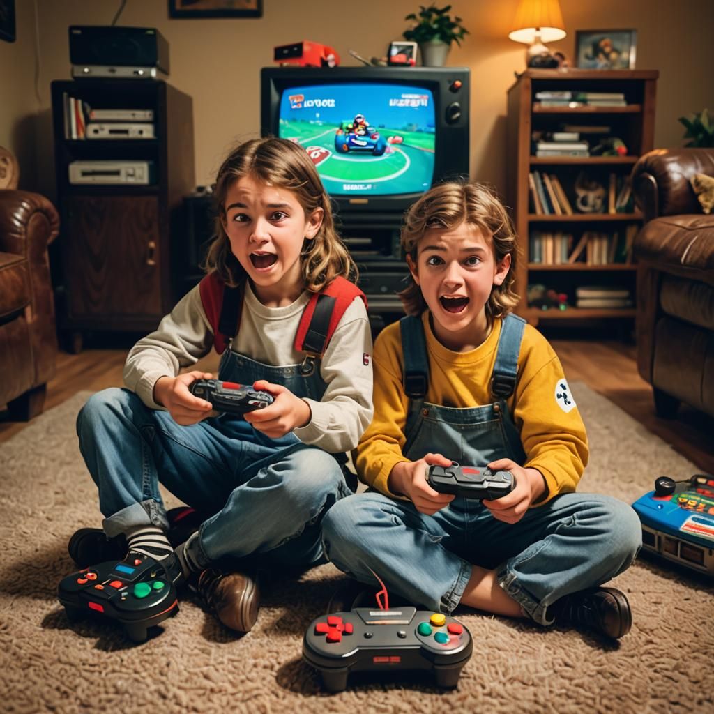 Two siblings sitting cross-legged on the floor, engaged in a...