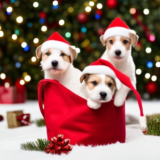 terrier puppies in santas present bag - AI Generated Artwork ...