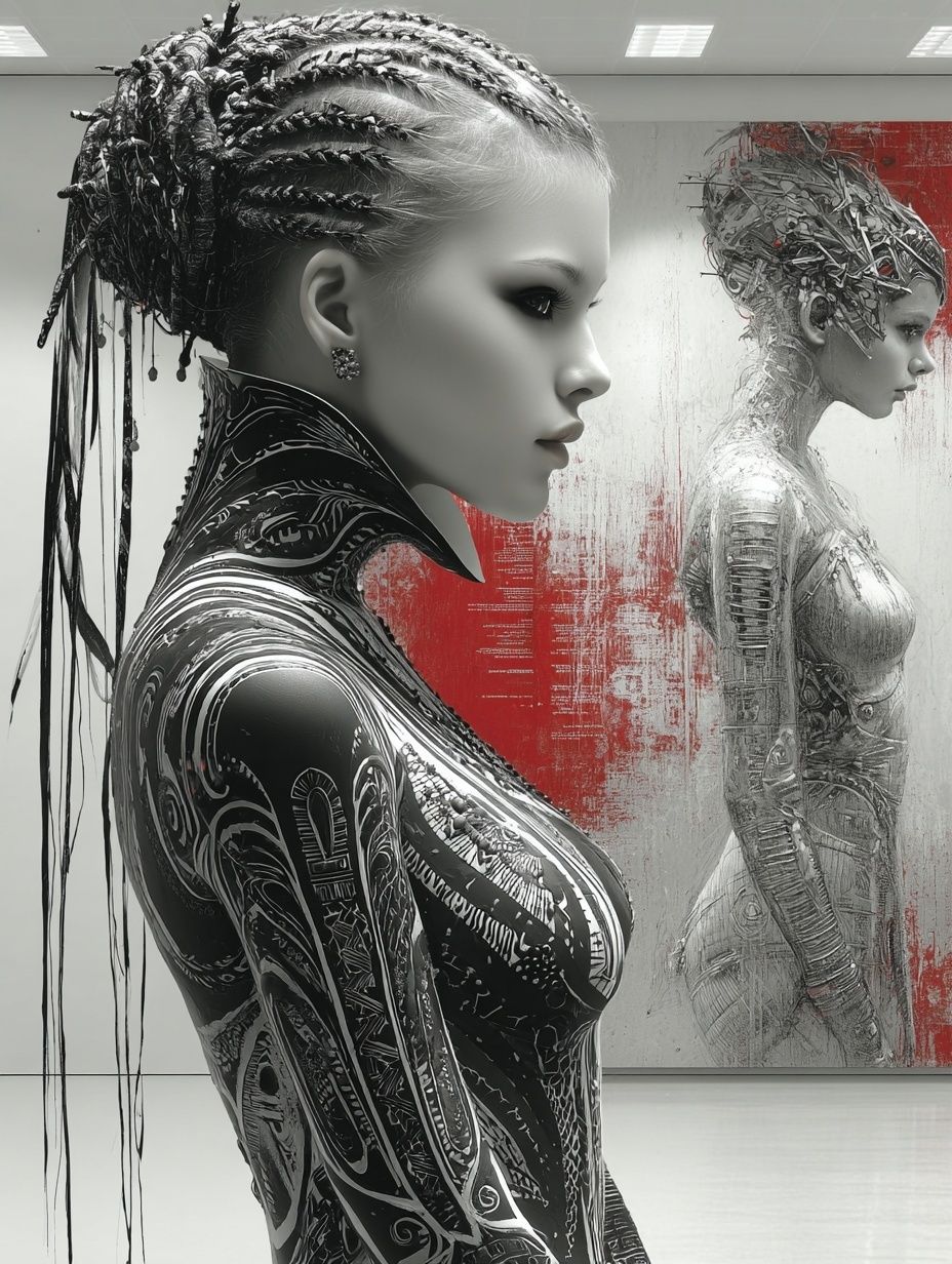 The painting behind her