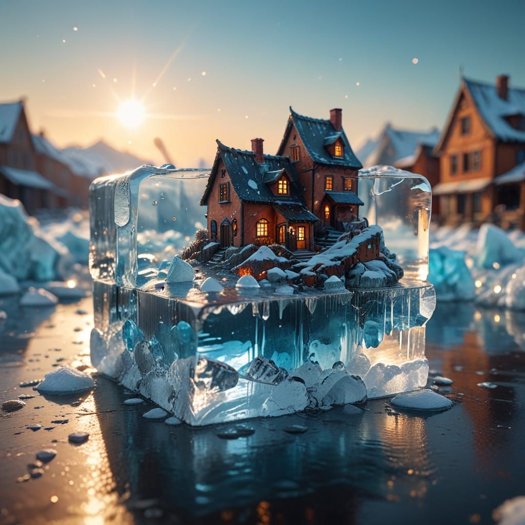 Miniature Ancient City Trapped in Melting Ice