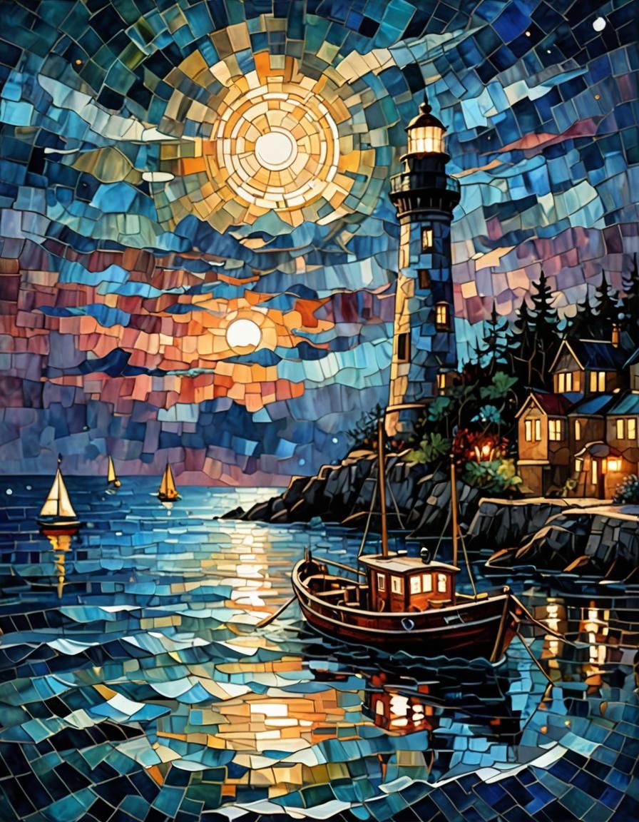 Stained glass mosaic art:: Exquisite impasto style painting:...