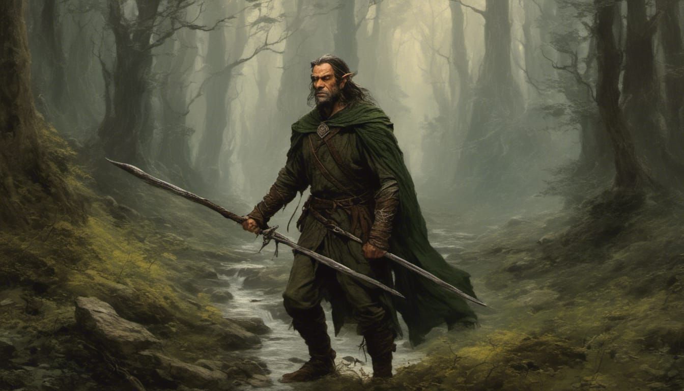 Elven warrior in a forrest <lora:Bakshiesque:1.0> 
